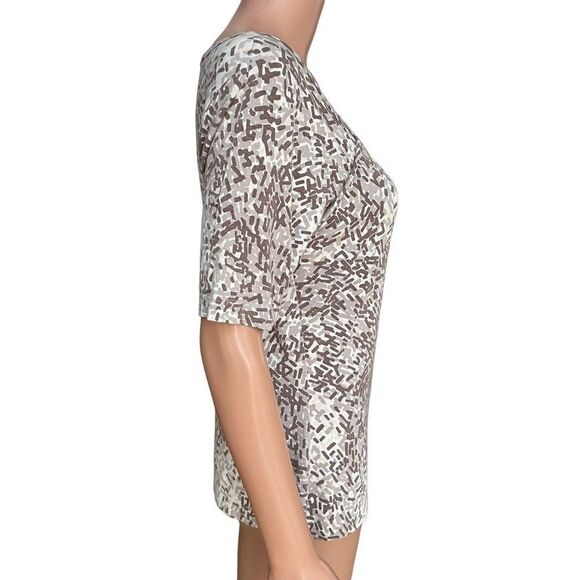 St. John Top Short Sleeve Stretch Rayon Asymmetric Neck Tee Shirt Brown size L - Picture 2 of 7